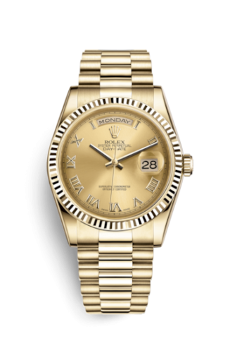 [118238-0108] Day-Date 36 Yellow Gold Fluted / President / Champagne Roman