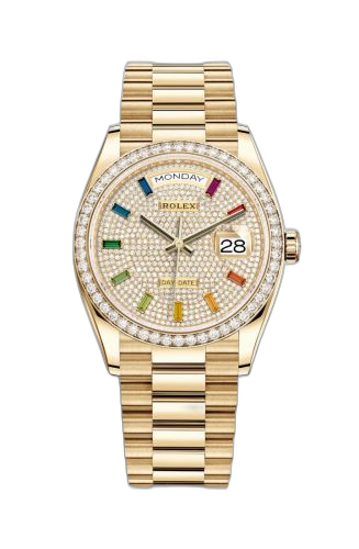 [128348RBR-0030 (aka: M128348RBR-0030)] Day-Date 36 Yellow Gold / Diamond / Paved-Rainbow / President