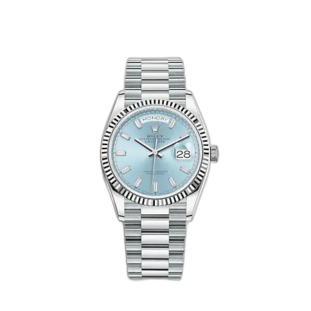 [128236-0009] Day-Date 36 Platinum - Fluted / Ice Blue - Baguette / President