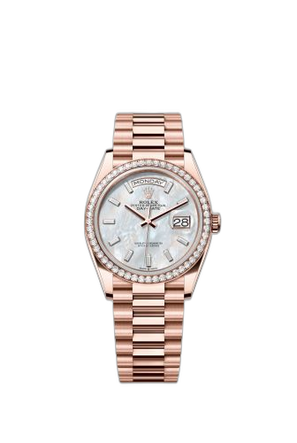 [128345RBR-0077 (aka: m128345rbr-0077)] Day-Date 36 Everose Gold / Diamond / MOP - Baguette / President