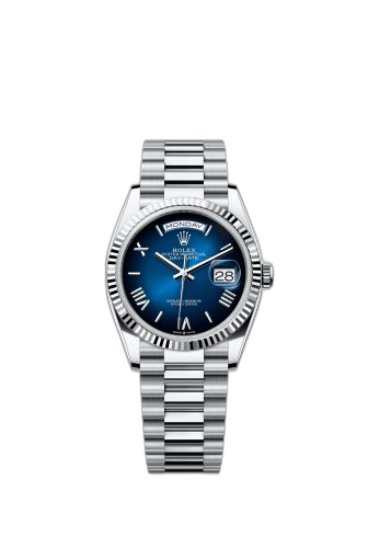 [128236-0020 (aka: m128236-0020)] Day-Date 36 Platinum - Fluted / Blue Ombré - Roman / President