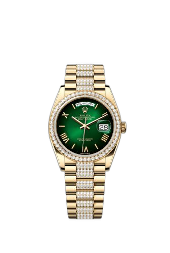[128348RBR-0069] Day-Date 36 Yellow Gold Diamond / Green - Ombré / President - Diamond