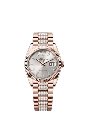 [128235-0088] Day-Date 36 Everose Gold - Fluted / Silver - Baguette / President - Diamond