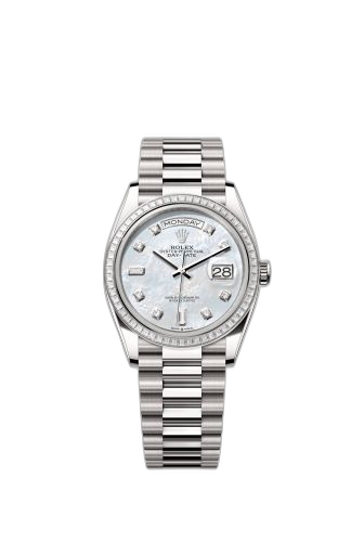 [128399TBR-0003 (aka: M128399tbr-0003)] Day-Date 36 White Gold - Baguette / MOP - Diamond / President
