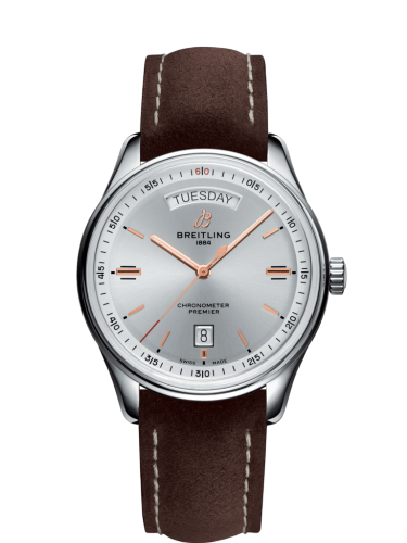 [A45340211G1X3] Premier Automatic Day & Date 40 Stainless Steel / Silver / Nubuck Brown / Tang