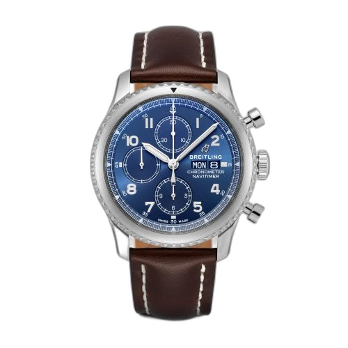 [A13314101C1X2] Navitimer 8 Chronograph 43 Stainless Steel / Blue / Brown Calf