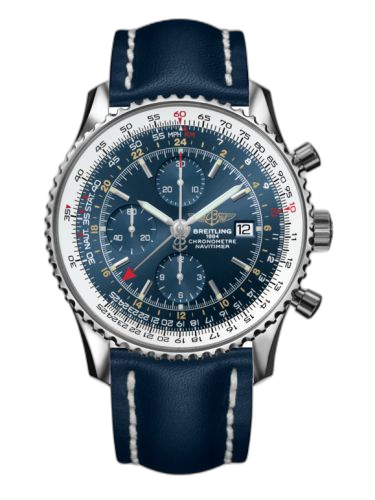 [A24322121C1X1 (aka: A2432212.C651.101X)] Navitimer World Stainless Steel / Blue / Calf / Pin