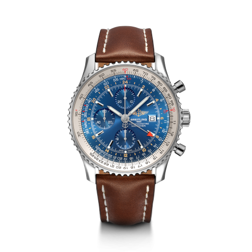 [A24322121C1X2] Navitimer World Stainless Steel / Blue / Calf / Pin
