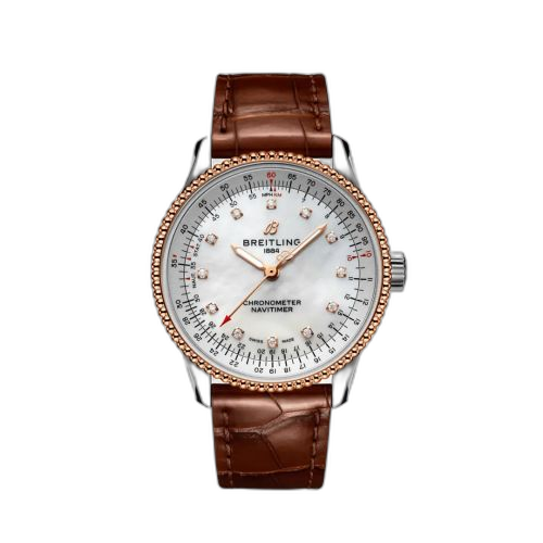 [U17395211A1P2] Navitimer 1 35 Automatic Stainless Steel / Red Gold / MOP / Croco / Folding