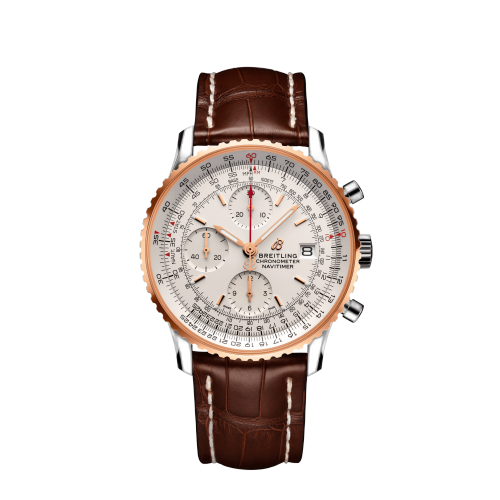 [U13324211G1P1] Navitimer 1 Chronograph 41 Stainless Steel / Red Gold / Silver / Croco / Pin