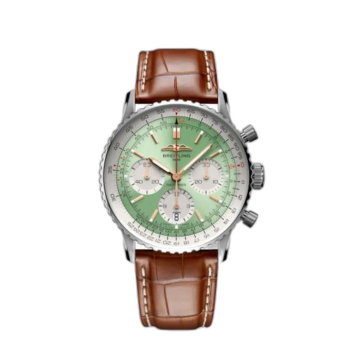 [AB0139211L1P1] Navitimer B01 Chronograph 41 Stainless Steel / Mint Green / Alligator - Folding