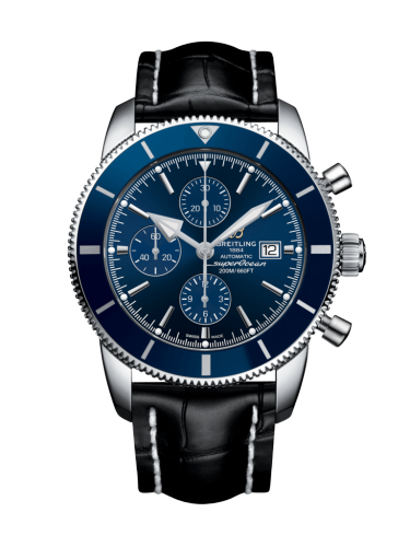 [A1331216/C963/761P/A20D.1] Superocean Heritage II 46 Chronograph Stainless Steel / Blue / Blue / Croco / Folding
