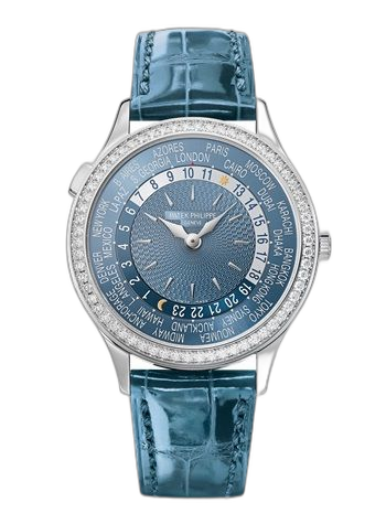 [7130G-014] World Time 7130 White Gold / Blue - Hong Kong