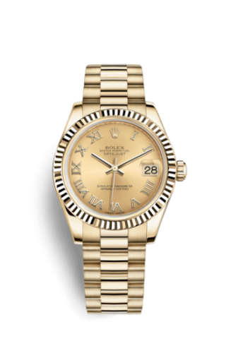 [178278-0117] Datejust 31 Yellow Gold Fluted / President / Champagne Roman