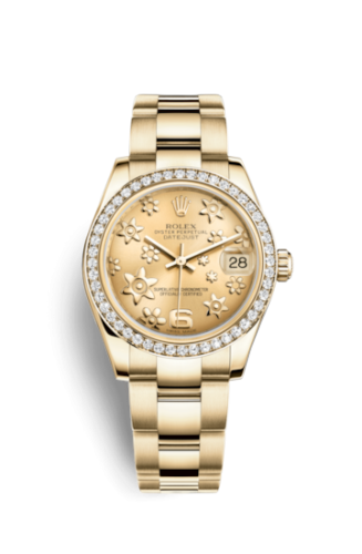 [178288-0086] Datejust 31 Yellow Gold Diamond / Oyster / Champagne Floral