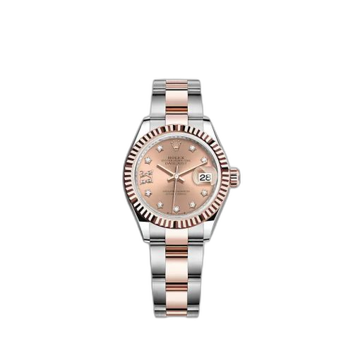 [279171-0028] Lady-Datejust 28 Stainless Steel / Rose Gold / Fluted / Rose - Diamond / Oyster
