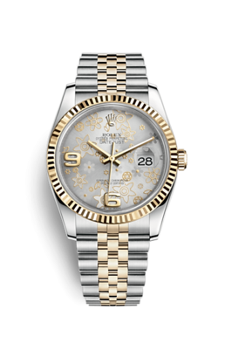[116233-0215] Datejust 36 Rolesor Yellow Fluted / Jubilee / Silver Floral