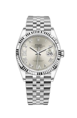 [126234-0029] Datejust 36 Stainless Steel / Fluted / Silver Roman-Diamonds / Jubilee