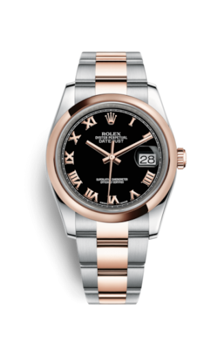 [116201-0092] Datejust 36 Rolesor Everose Domed / Oyster / Black Roman