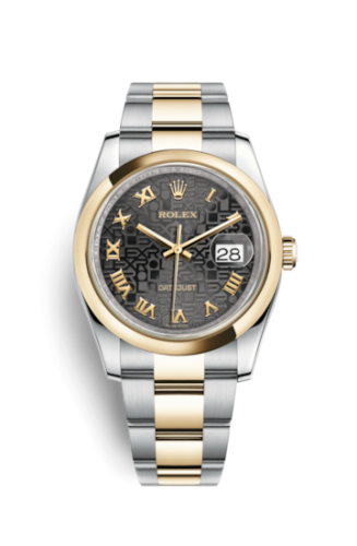 [116203-0191] Datejust 36 Rolesor Yellow Domed / Oyster / Black Computer Roman