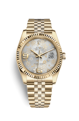 [116238-0082] Datejust 36 Yellow Gold Fluted / Jubilee / Silver Floral