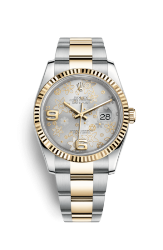 [116233-0182] Datejust 36 Rolesor Yellow Fluted / Oyster / Silver Floral