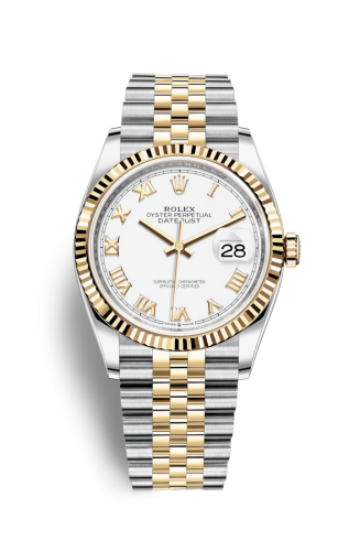 [126233-0029] Datejust 36 Stainless Steel / Yellow Gold / Fluted / White Roman / Jubilee
