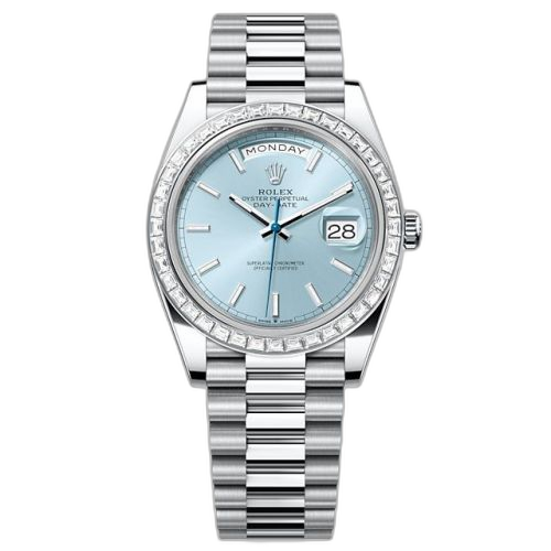 [228396TBR-0039 (aka: M228396TBR-0039)] Day-Date 40 Platinum - Baguette / Ice Blue