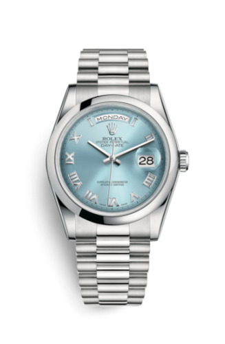 [118206-0035] Day-Date 36 Platinum Domed / President / Ice Blue Roman