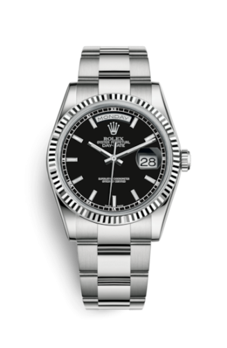 [118239-0121] Day-Date 36 White Gold Fluted / Oyster / Black