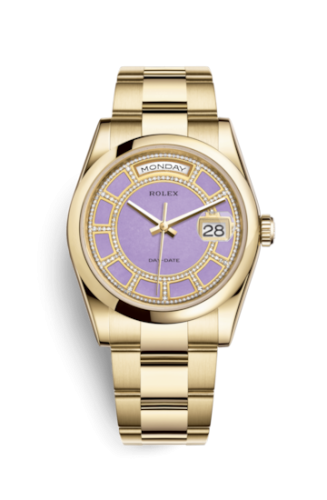 [118208-0355] Day-Date 36 Yellow Gold Domed / Oyster / Lavender Carousel