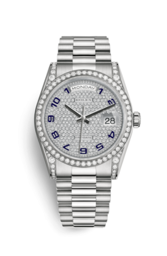 [118389-0017] Day-Date 36 White Gold Diamonds / President / Paved Arabic