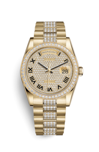 [118348-0013] Day-Date 36 Yellow Gold Diamonds / President Diamond / Paved Roman