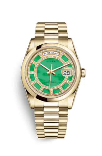 [118208-0352] Day-Date 36 Yellow Gold Domed / President / Green Jade Carousel