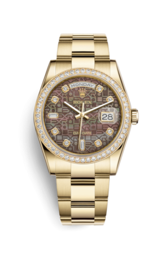 [118348-0224] Day-Date 36 Yellow Gold Diamonds / Oyster / Black MOP Computer