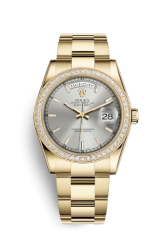 [118348-0046] Day-Date 36 Yellow Gold Diamonds / Oyster / Silver