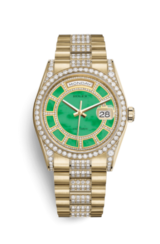 [118388-0159] Day-Date 36 Yellow Gold Diamonds / President Diamonds / Green Jade Carousel