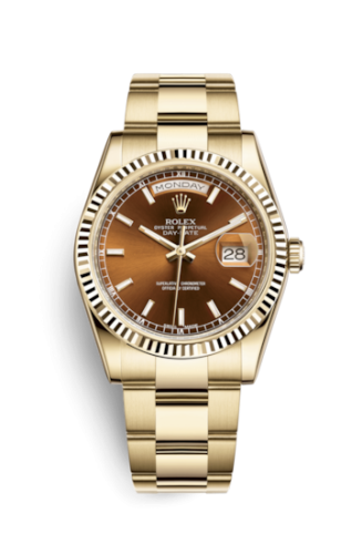 [118238-0425] Day-Date 36 Yellow Gold Fluted / Oyster / Cognac