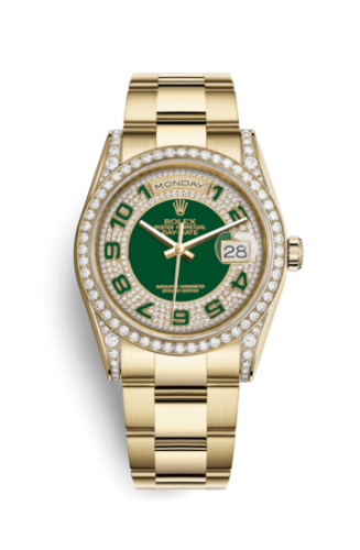 [118388-0121] Day-Date 36 Yellow Gold Diamonds / Oyster / Green Paved