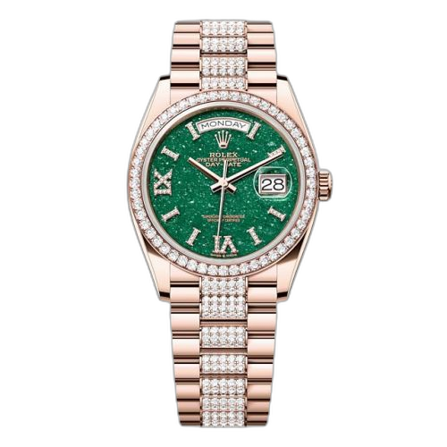 [128345RBR-0069 (aka: M128345RBR-0069)] Day-Date 36 Everose Gold - Diamond / Green Aventurine / President - Diamond