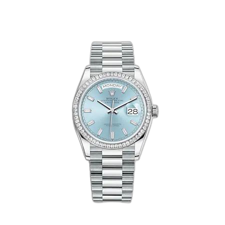 [128396TBR-0003 (aka: M128396TBR-0003)] Day-Date 36 Platinum - Baguette / Ice Blue - Baguette / President