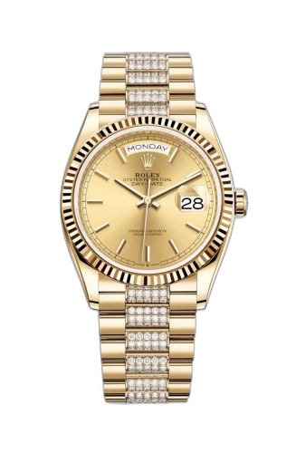 [128238-0046 (aka: M128238-0046)] Day-Date 36 Yellow Gold / Fluted / Champagne / President - Diamond