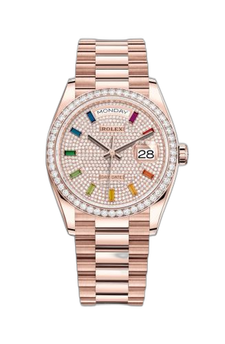[128345RBR-0042 (aka: M128345RBR-0042)] Day-Date 36 Everose Gold / Diamond / Paved-Rainbow / President