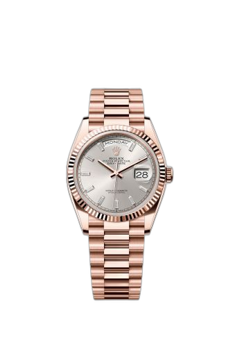 [128235-0087] Day-Date 36 Everose Gold - Fluted / Silver - Baguette