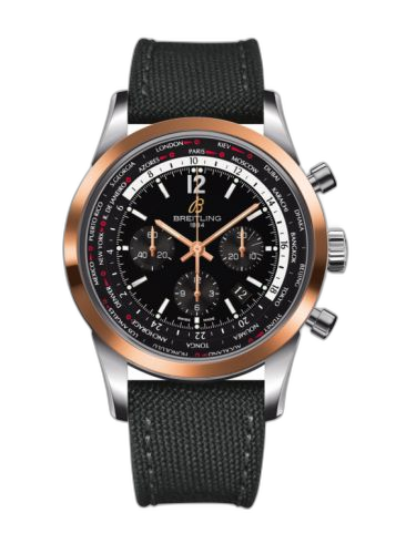 [UB0510U4.BC26.100W] Transocean Chronograph Unitime Pilot Stainless Steel / Red Gold / Black / Military