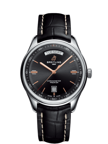 [A45340241B1P2] Premier Automatic Day & Date 40 Stainless Steel / Black / Croco Black / Tang