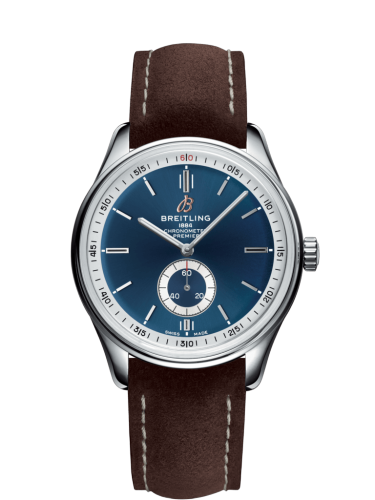 [A37340351C1X2] Premier Automatic 40 Stainless Steel / Blue / Nubuck Brown / Tang