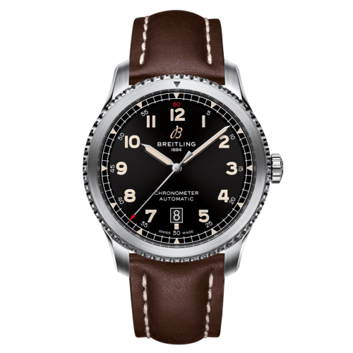 [A17315101B1X3] Aviator 8 Automatic 41 Stainless Steel / Black / Calf / Pin