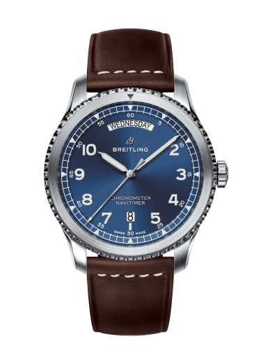 [A45330101C1X2 (aka: A4533010.CA10.490X)] Navitimer 8 Automatic Day & Date 41 Stainless Steel / Blue / Brown Calf / Pin