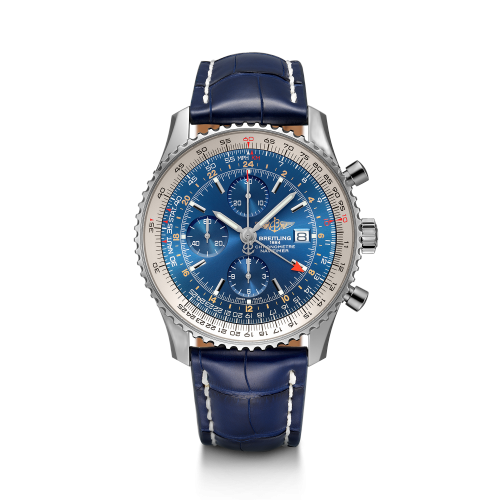 [A24322121C1P1 (aka: A2432212.C651.746P)] Navitimer World Stainless Steel / Blue / Croco / Pin